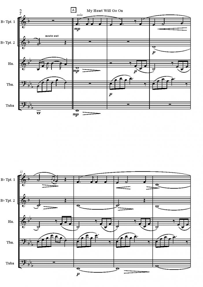 Horner - My Heart Will Go On - Brass Quintet
