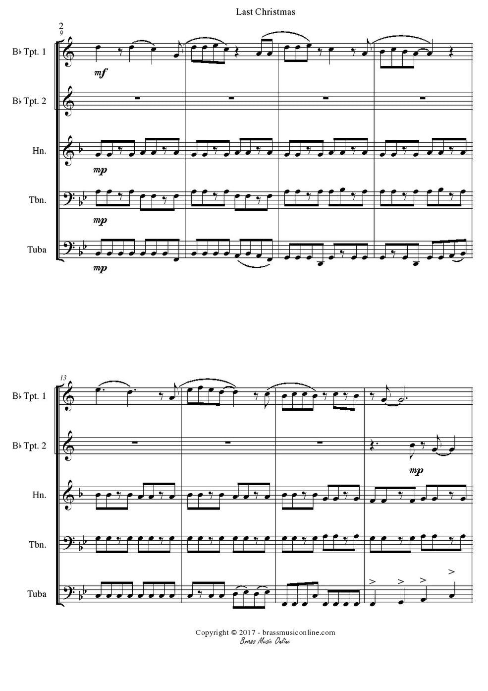 Last Christmas Brass Quintet Brass Music Online
