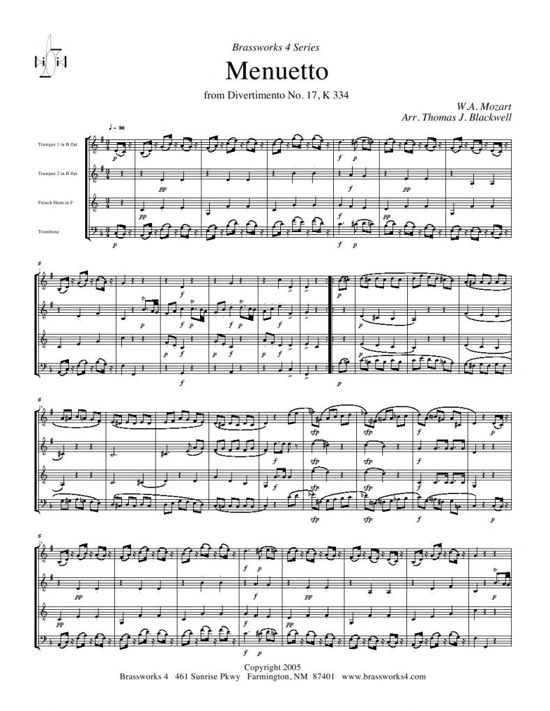 W.A. Mozart - Menuetto from Divertimento No. 17, K 334 - Brass Quartet