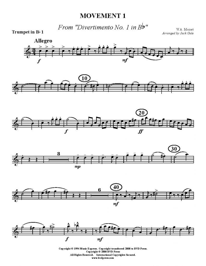 Mozart - Divertimento No.1 in Bb - Brass Quintet
