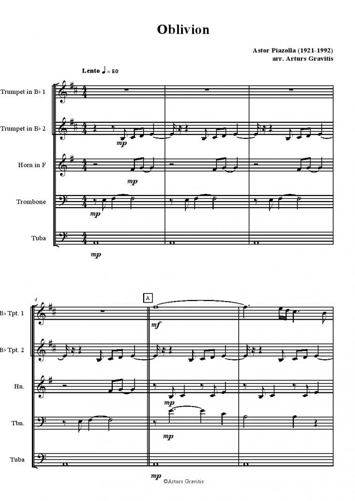 Piazolla - Oblivion - Brass Quintet