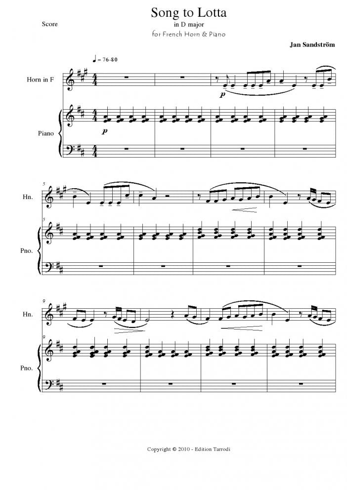 Song to Lotta for French Horn and Piano
