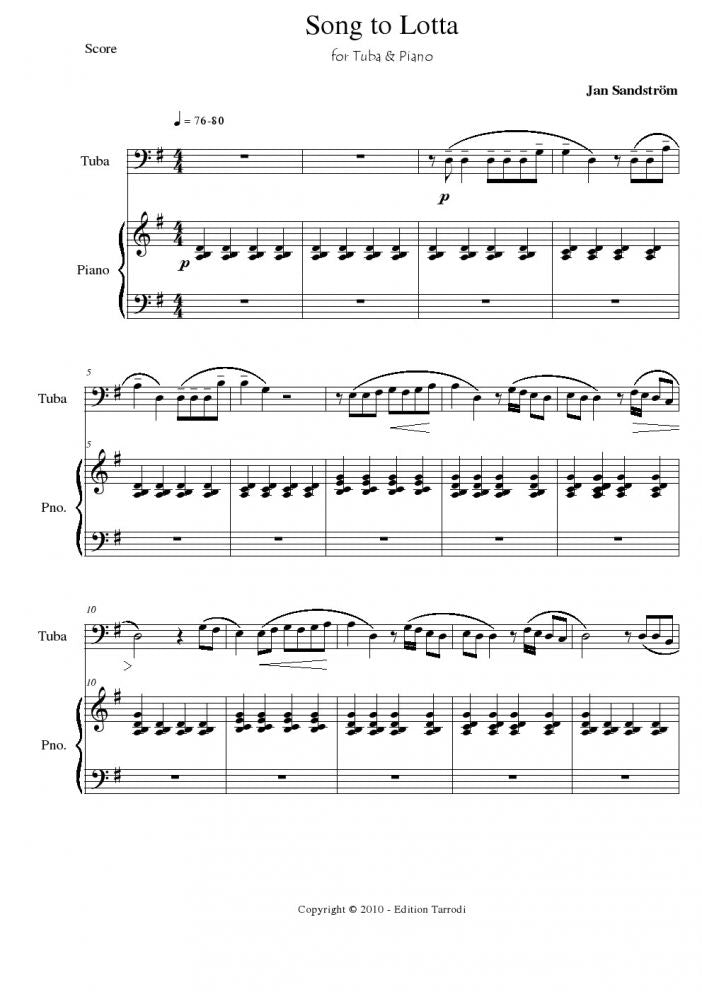 Song to Lotta for Tuba and Piano
