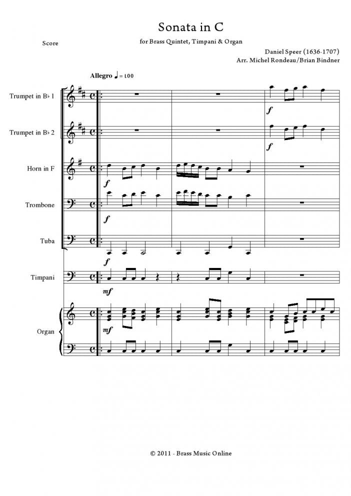 Sonata in C - Brass Quintet, Timpani and Organ