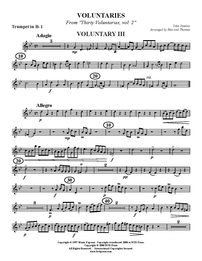Stanley - Voluntaries - Brass Quartet