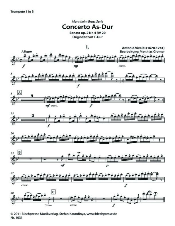 Vivaldi - Concerto in A flat major - Brass Quintet