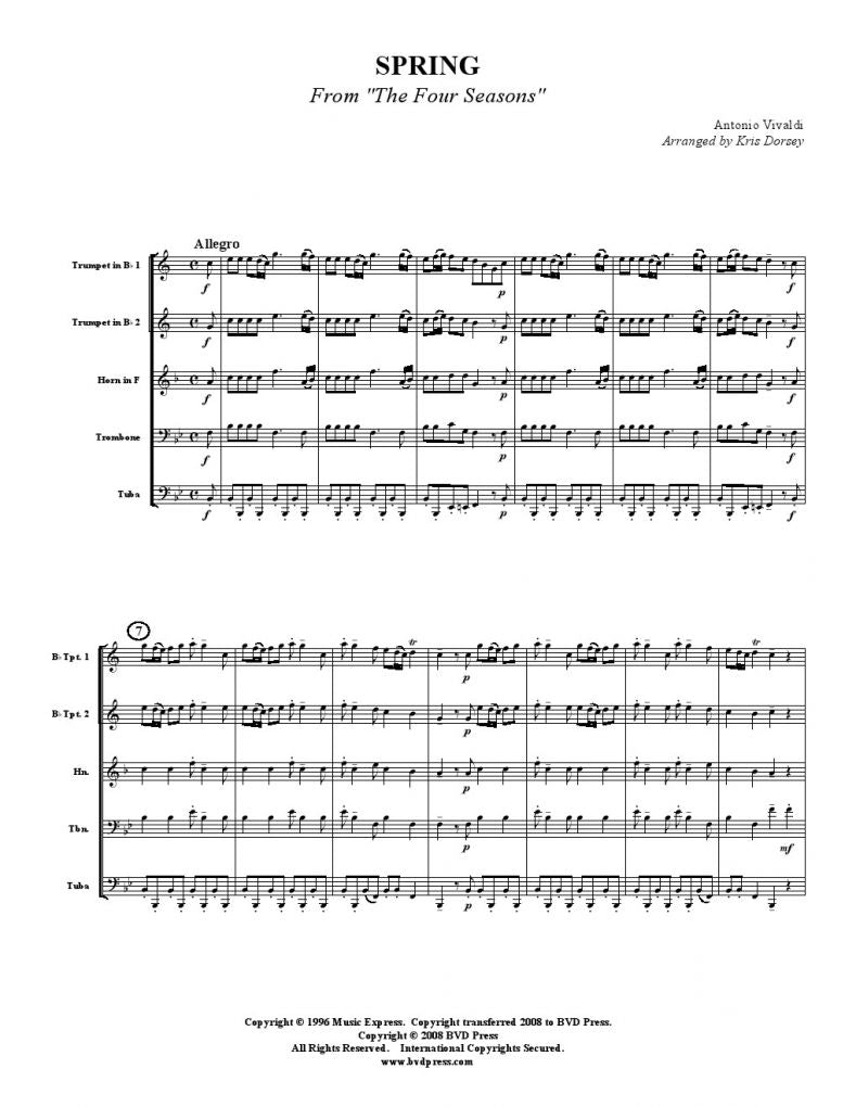 Vivaldi - Spring from "The Four Seasons" - Brass Quintet