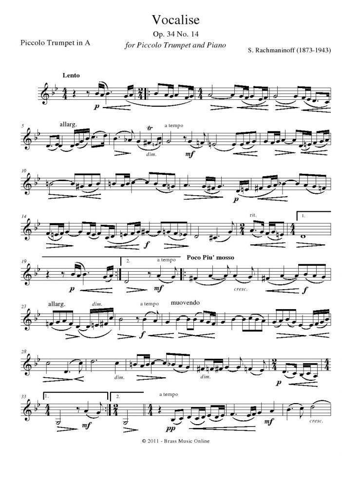 Rachmaninoff Vocalise - Piccolo Trumpet and Piano